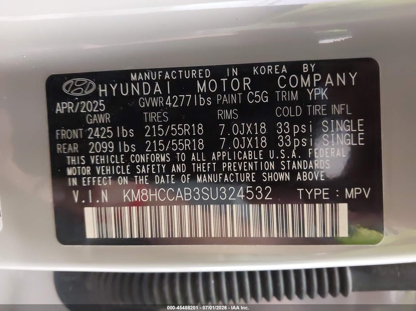 HYUNDAI KONA 2025 VIN KM8HCCAB3SU324532
