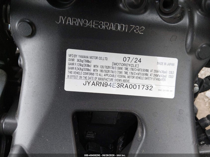 2024 Yamaha Mt09 VIN: JYARN94E3RA001732 Lot: 45488290