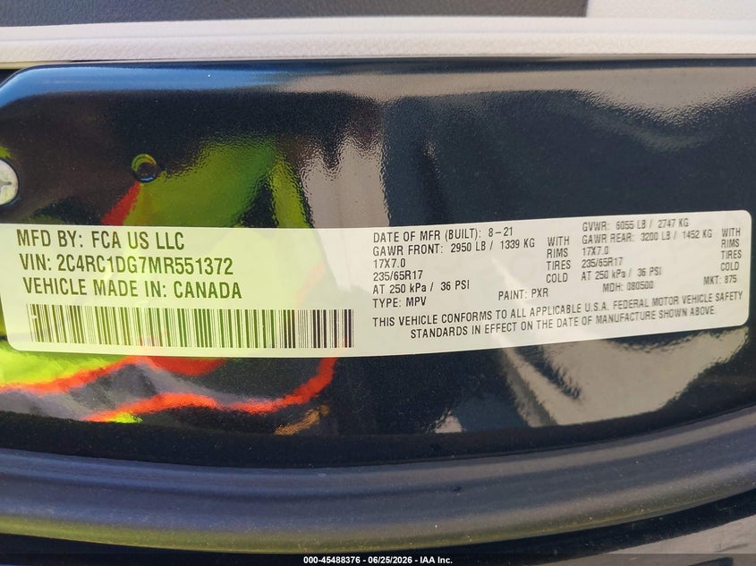 2021 Chrysler Voyager Lxi VIN: 2C4RC1DG7MR551372 Lot: 45488376