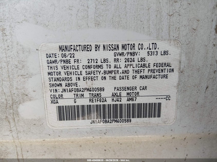 2023 Nissan Ariya Engage VIN: JN1AF0BA2PM400589 Lot: 45488635