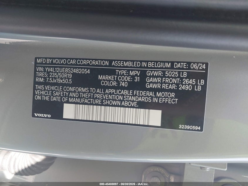 2025 Volvo Xc40 B5 Plus Bright Theme VIN: YV4L12UE8S2482054 Lot: 45488897