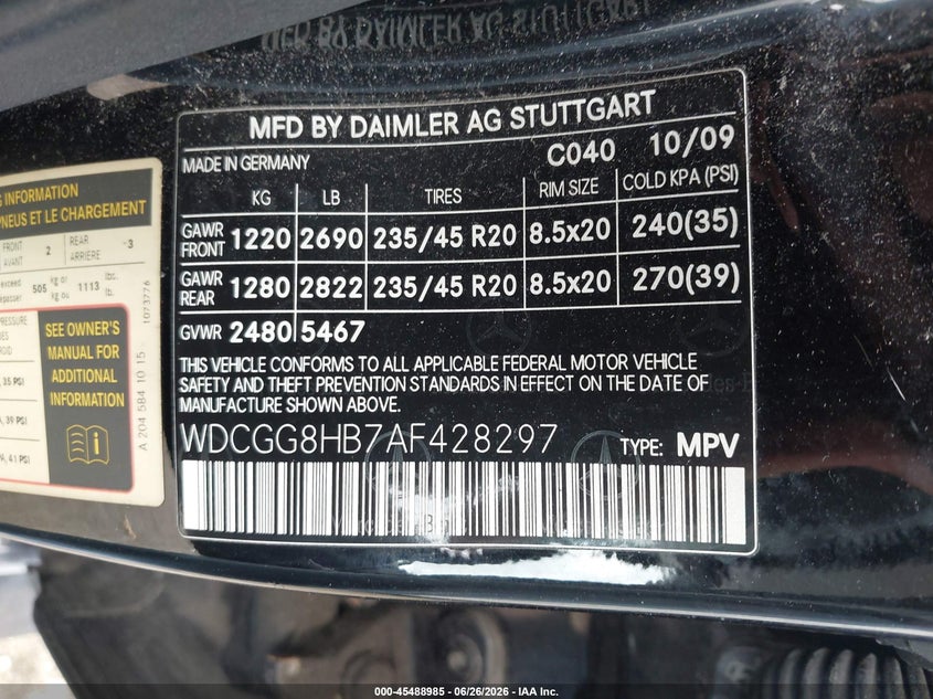 2010 Mercedes-Benz Glk 350 4Matic VIN: WDCGG8HB7AF428297 Lot: 45488985