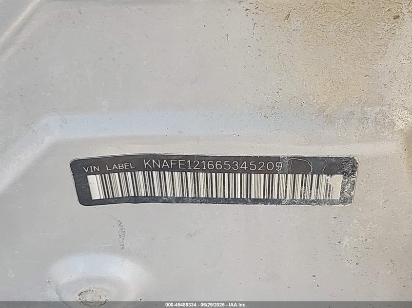 2006 Kia Spectra Ex/Lx/Sx VIN: KNAFE121665345209 Lot: 45489334