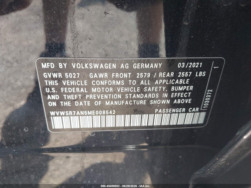 2021 Volkswagen Arteon 2.0T Sel R-Line VIN: WVWSR7AN5ME008542 Lot: 45489502