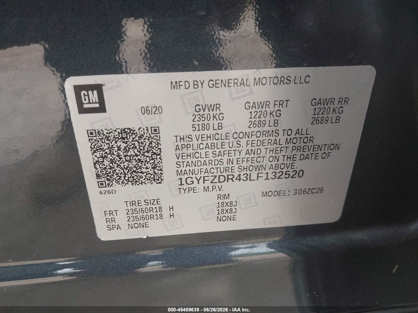 2020 Cadillac Xt4 Awd Premium Luxury VIN: 1GYFZDR43LF132520 Lot: 45489639