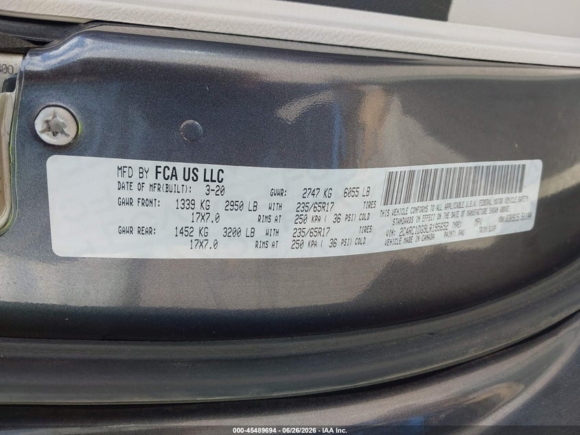 2020 Chrysler Voyager Lxi VIN: 2C4RC1DG9LR195652 Lot: 45489694