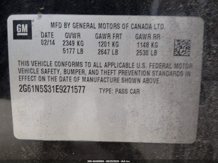 2014 Cadillac Xts Luxury VIN: 2G61N5S31E9271577 Lot: 45489866
