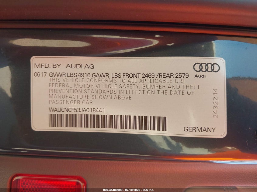 2018 Audi A5 2.0T Premium VIN: WAUCNCF53JA018441 Lot: 45489909