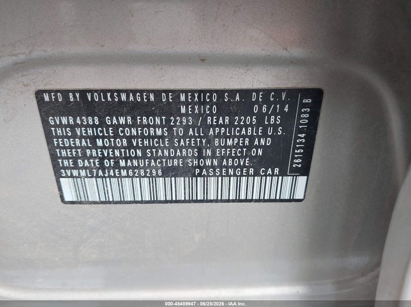 2014 VOLKSWAGEN JETTA WAGON 2.0L I-4 DI, DOHC, TURBO, 140HP