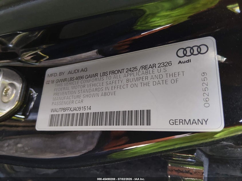 2018 Audi A3 E-Tron 1.4T Premium/1.4T Tech Premium VIN: WAUTPBFFXJA091514 Lot: 45490208