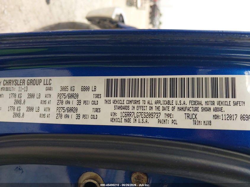 RAM 1500 2014 VIN 1C6RR7LG7ES209737