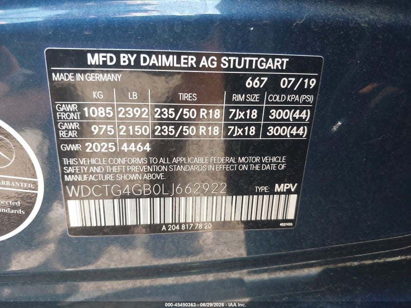 2020 Mercedes-Benz Gla 250 4Matic VIN: WDCTG4GB0LJ662922 Lot: 45490363