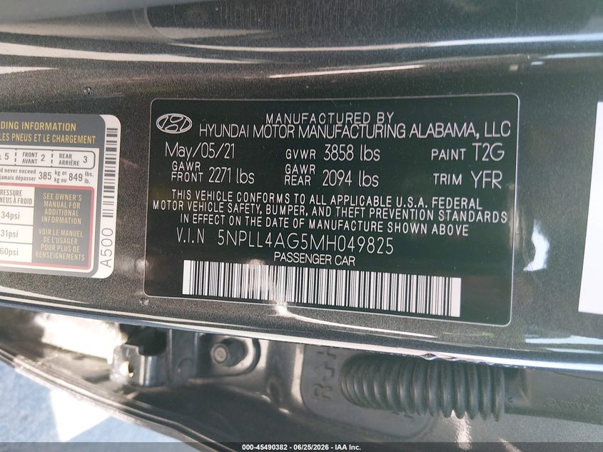 2021 HYUNDAI ELANTRA(VIN: 5NPLL4AG5MH049825