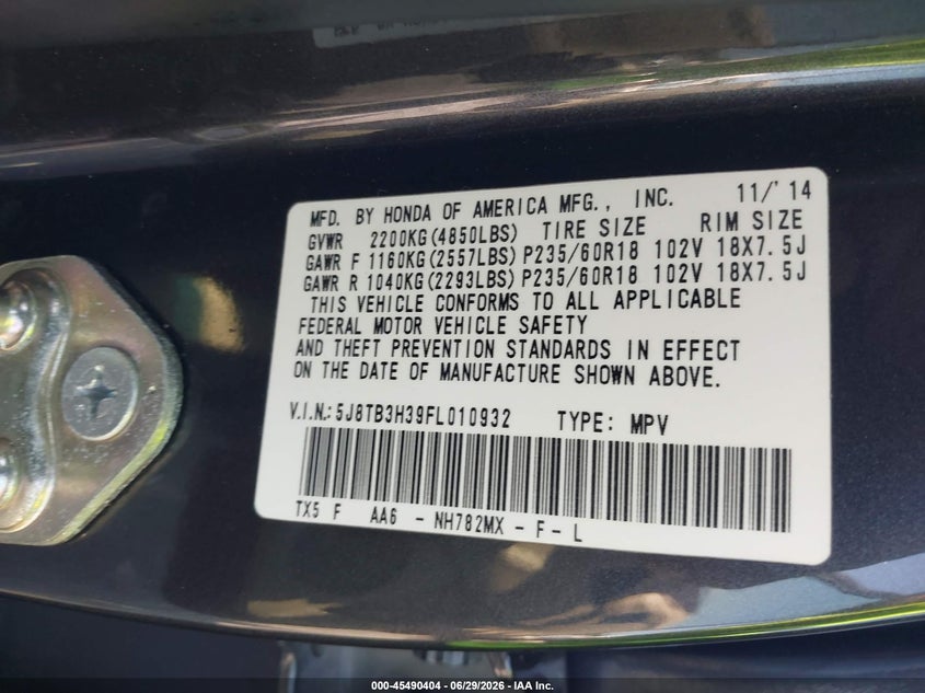 2015 ACURA RDX SPORT UTILITY VEHICLE 3.5L V-6 VVT, 273HP