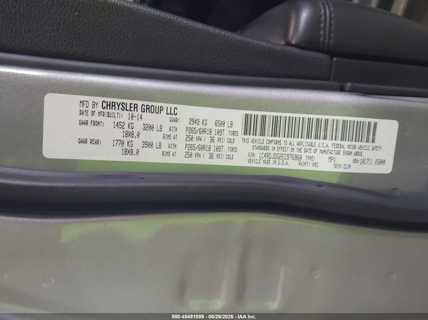 DODGE DURANGO 2014 VIN 1C4RDJDG2EC976960