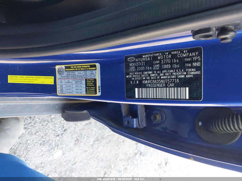 2022 Hyundai Venue Sel VIN: KMHRC8A35NU157718 Lot: 45491439