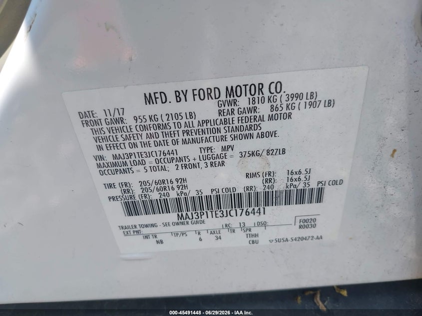 2018 FORD ECOSPORT SPORT UTILITY VEHICLE 1.0L I-3 DI, DOHC, VVT, TURBO, 123HP