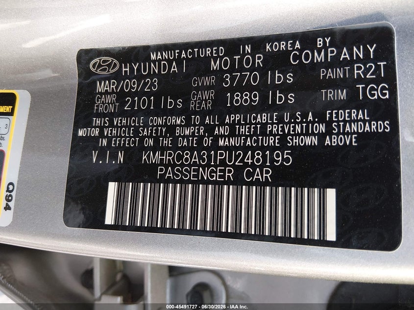 2023 Hyundai Venue Sel VIN: KMHRC8A31PU248195 Lot: 45491727
