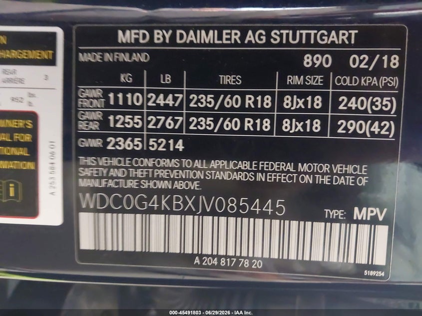 2018 Mercedes-Benz Glc 300 4Matic VIN: WDC0G4KBXJV085445 Lot: 45491803