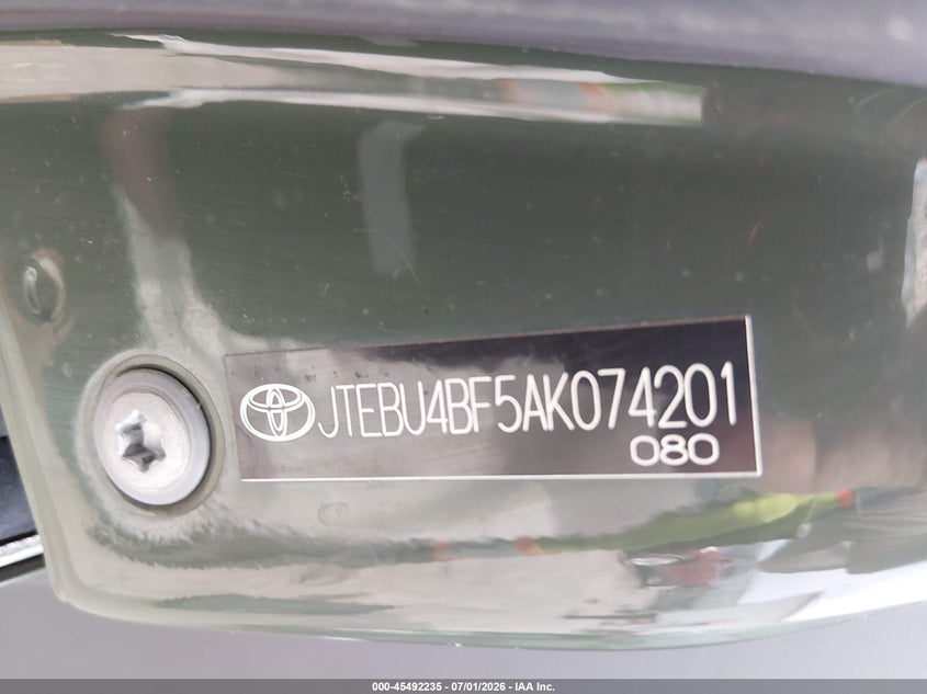 2010 Toyota Fj Cruiser VIN: JTEBU4BF5AK074201 Lot: 45492235