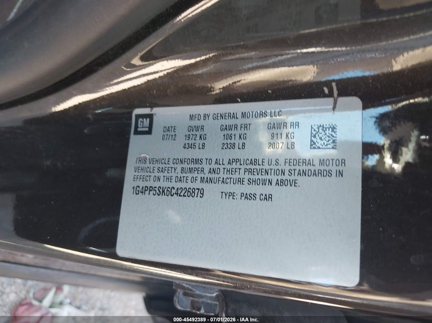 2012 Buick Verano VIN: 1G4PP5SK6C4226879 Lot: 45492389