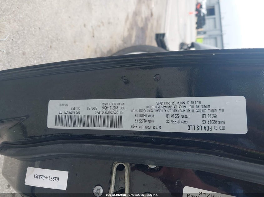 2019 DODGE CHARGER SEDAN 3.6L V-6 DOHC, VVT, 292HP