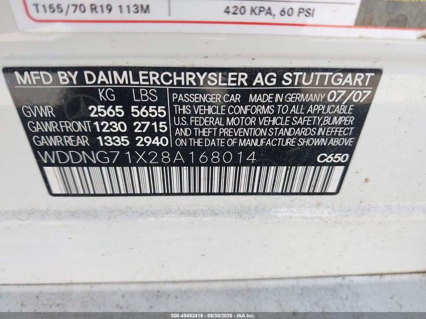 2008 Mercedes-Benz S 550 VIN: WDDNG71X28A168014 Lot: 45492416