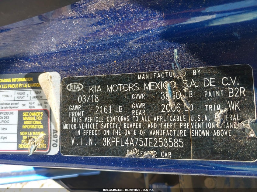 KIA FORTE 2018 VIN 3KPFL4A75JE253585