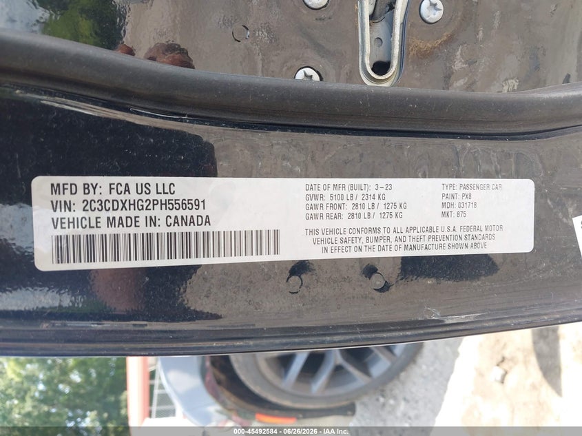 DODGE CHARGER 2023 VIN 2C3CDXHG2PH556591