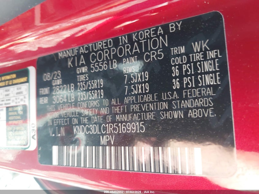 KIA EV6 2024 VIN KNDC3DLC1R5169915