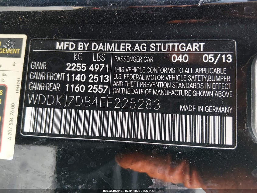 MERCEDES-BENZ E 550 2014 VIN WDDKJ7DB4EF225283