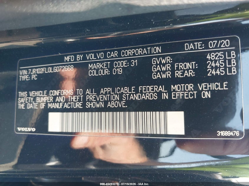 2020 Volvo S60 T5 Inscription VIN: 7JR102FL0LG072668 Lot: 45493276