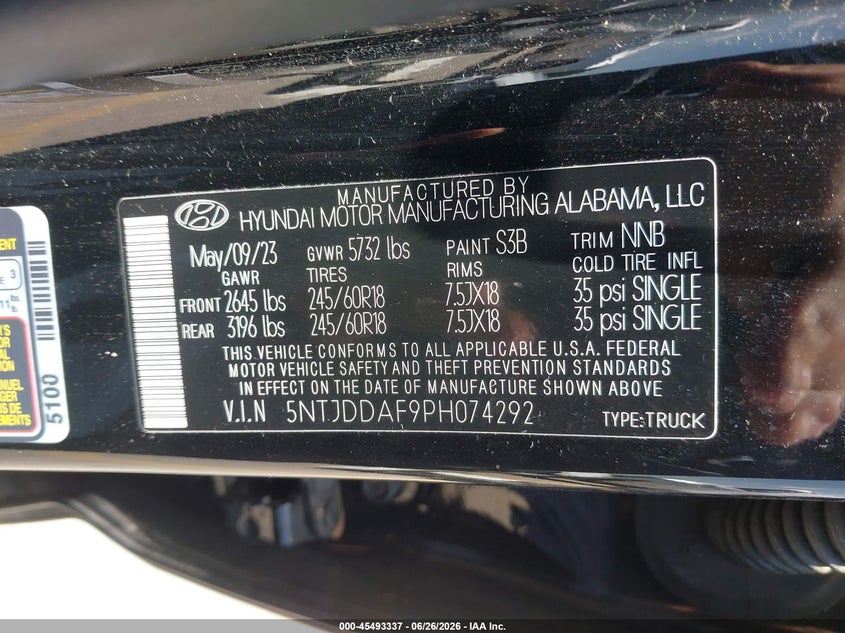 2023 Hyundai Santa Cruz Sel Premium VIN: 5NTJDDAF9PH074292 Lot: 45493337