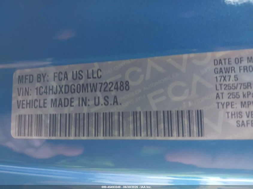 JEEP WRANGLER UNLIMITED 2021 VIN 1C4HJXDG0MW722488