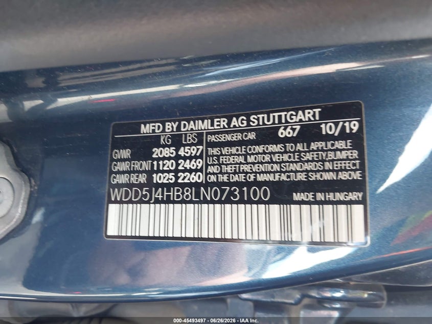 2020 Mercedes-Benz Cla 250 4Matic VIN: WDD5J4HB8LN073100 Lot: 45493497