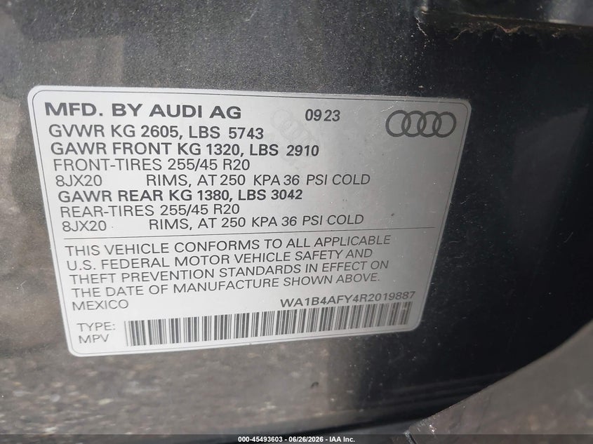 2024 Audi Sq5 Premium Plus Tfsi Quattro Tiptronic VIN: WA1B4AFY4R2019887 Lot: 45493603