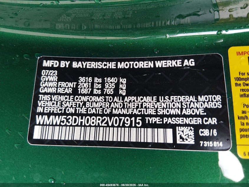 2024 Mini Hardtop Cooper S VIN: WMW53DH08R2V07915 Lot: 45493676