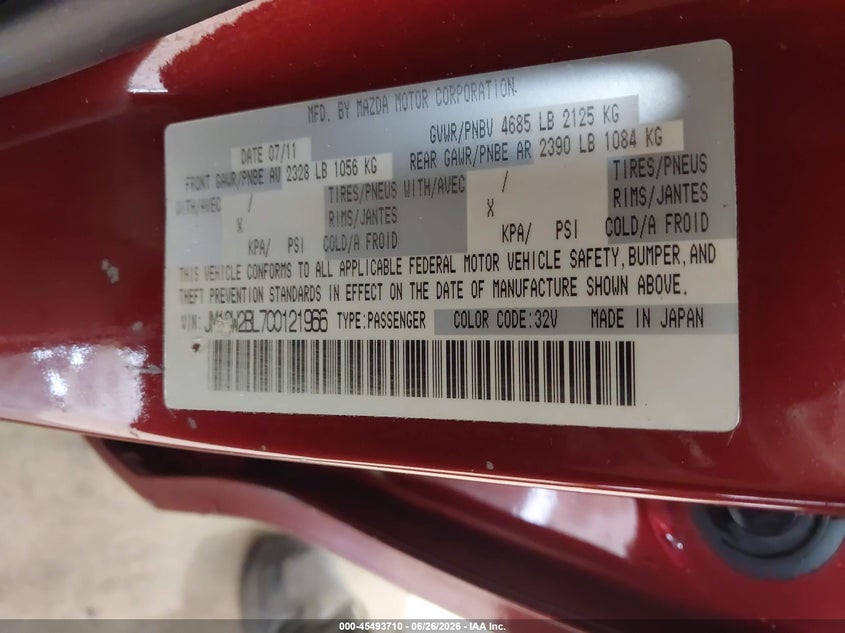 2012 Mazda Mazda5 Sport VIN: JM1CW2BL7C0121966 Lot: 45493710
