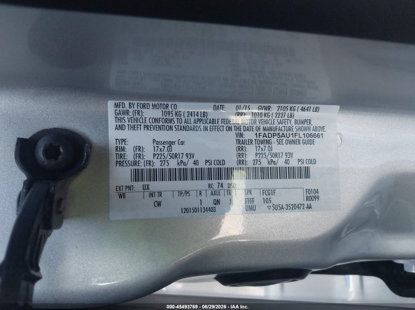 2015 Ford C-Max Hybrid Se VIN: 1FADP5AU1FL106661 Lot: 45493769