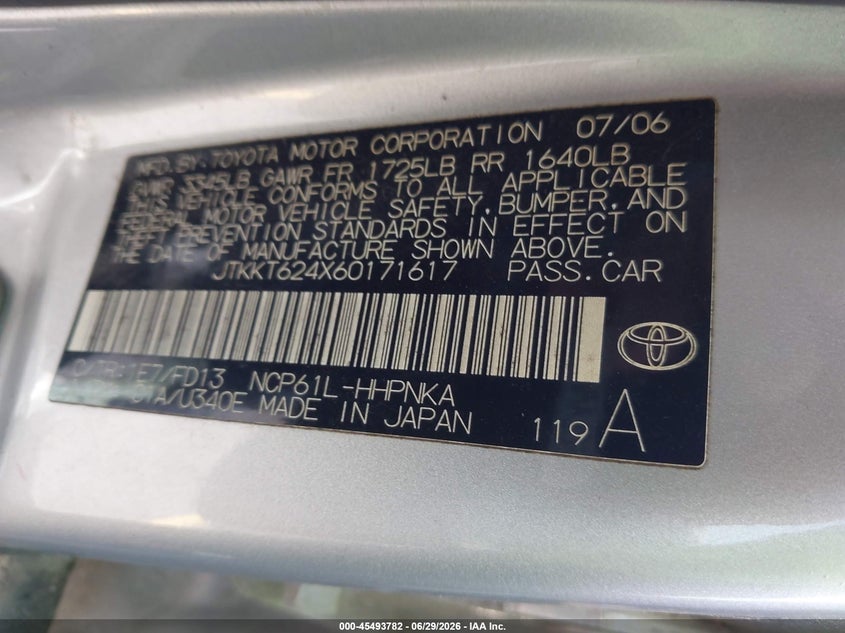 2006 Scion Xa VIN: JTKKT624X60171617 Lot: 45493782