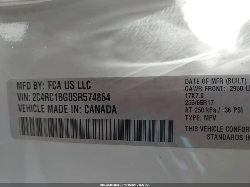 CHRYSLER PACIFICA 2025 VIN 2C4RC1BG0SR574864