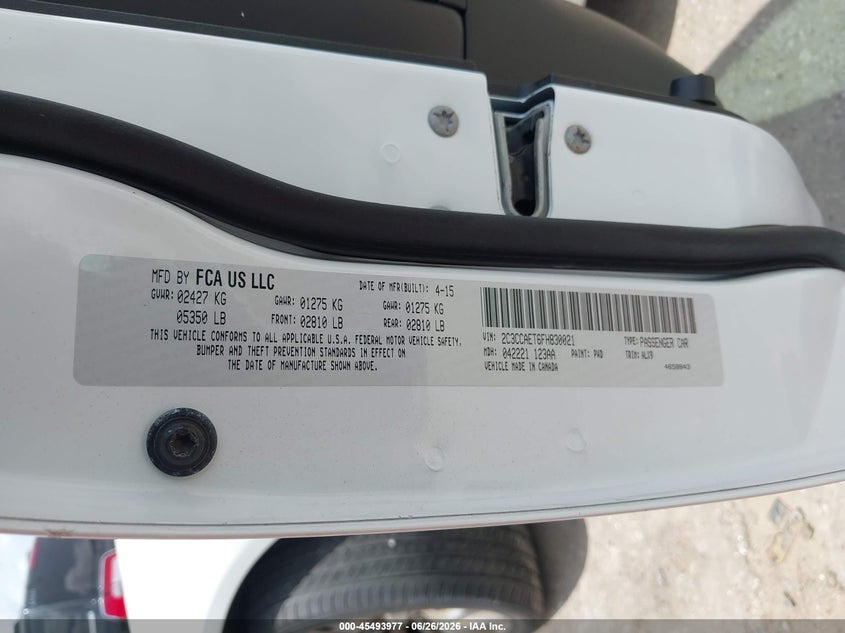 2015 Chrysler 300C VIN: 2C3CCAET6FH830021 Lot: 45493977