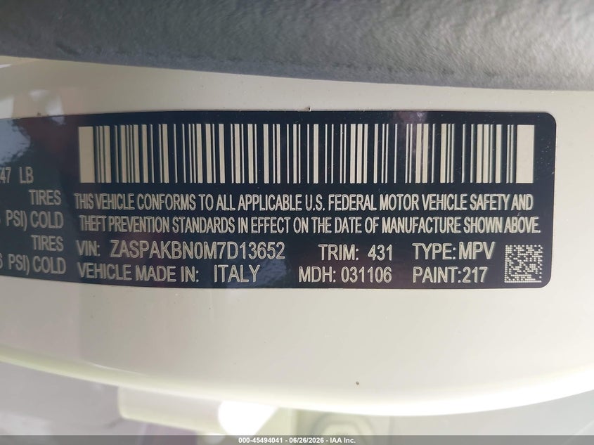 2021 Alfa Romeo Stelvio Ti Awd VIN: ZASPAKBN0M7D13652 Lot: 45494041