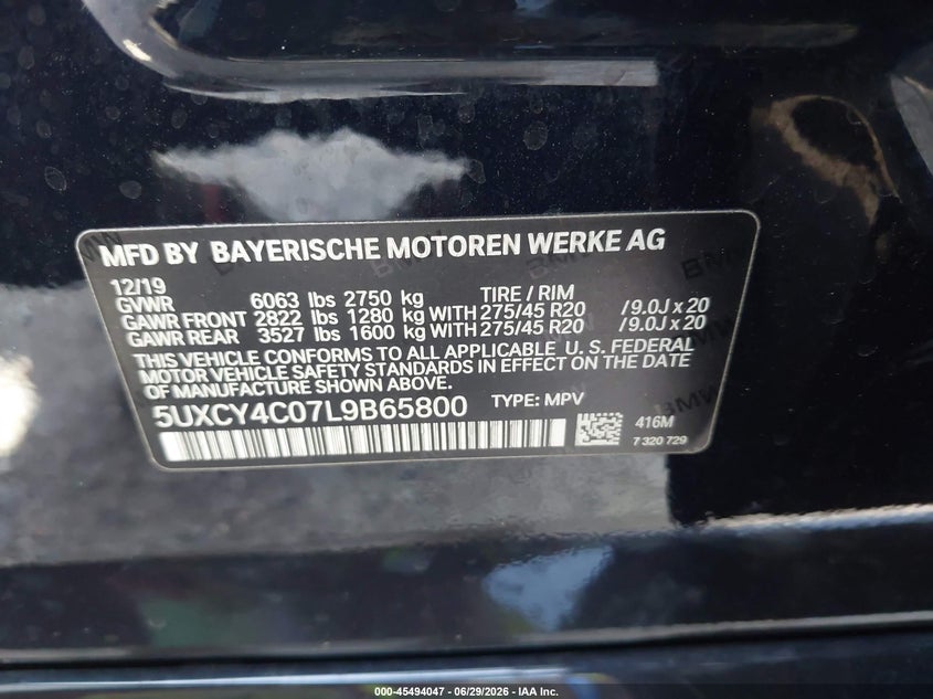2020 BMW X6 Sdrive40I VIN: 5UXCY4C07L9B65800 Lot: 45494047