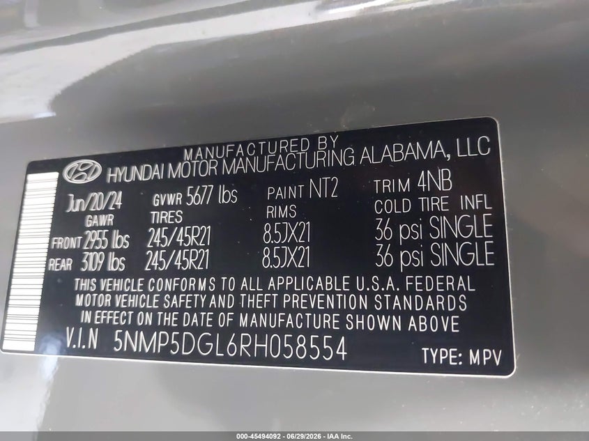 2024 Hyundai Santa Fe Calligraphy VIN: 5NMP5DGL6RH058554 Lot: 45494092