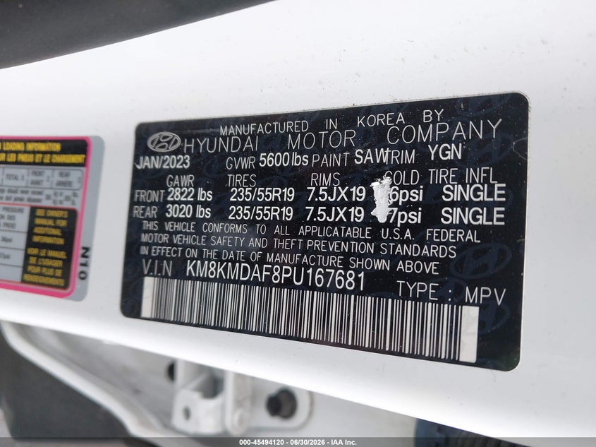 2023 Hyundai Ioniq 5 Se VIN: KM8KMDAF8PU167681 Lot: 45494120
