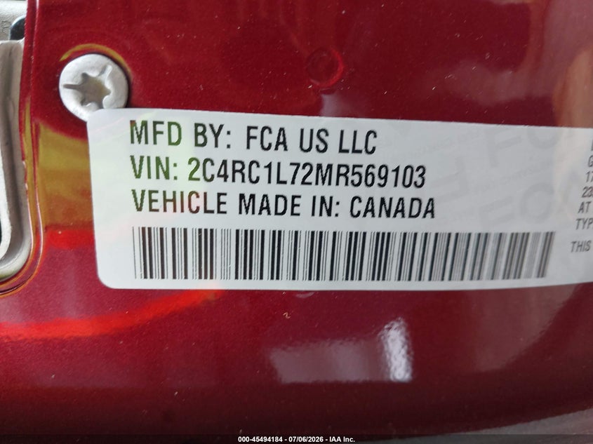 CHRYSLER PACIFICA HYBRID 2021 VIN 2C4RC1L72MR569103