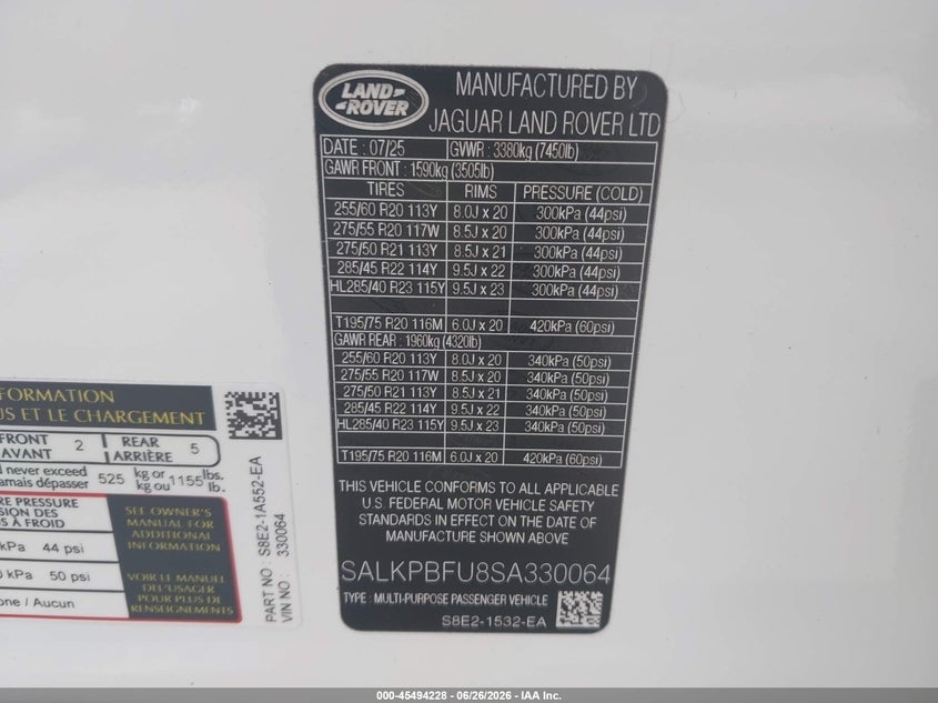LAND-ROVER RANGE ROVER 2025 VIN SALKPBFU8SA330064