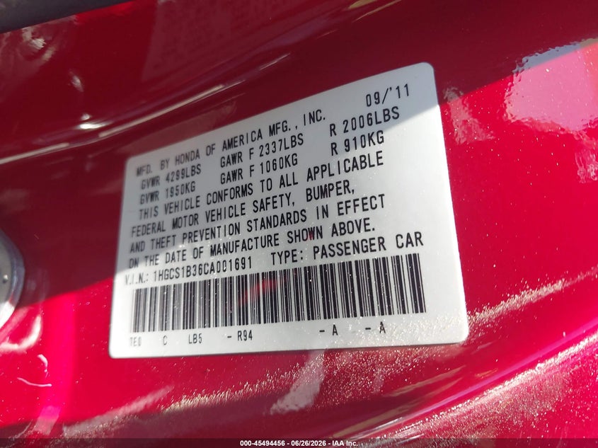 2012 HONDA ACCORD COUPE 2.4L I-4 DOHC, VVT, 190HP