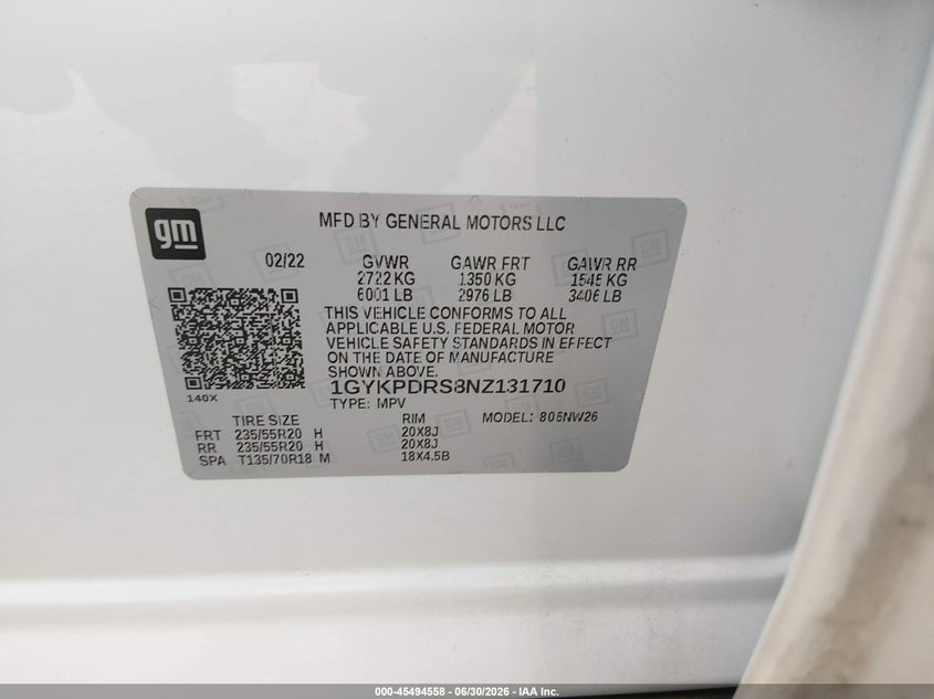 2022 Cadillac Xt6 Awd Premium Luxury VIN: 1GYKPDRS8NZ131710 Lot: 45494558